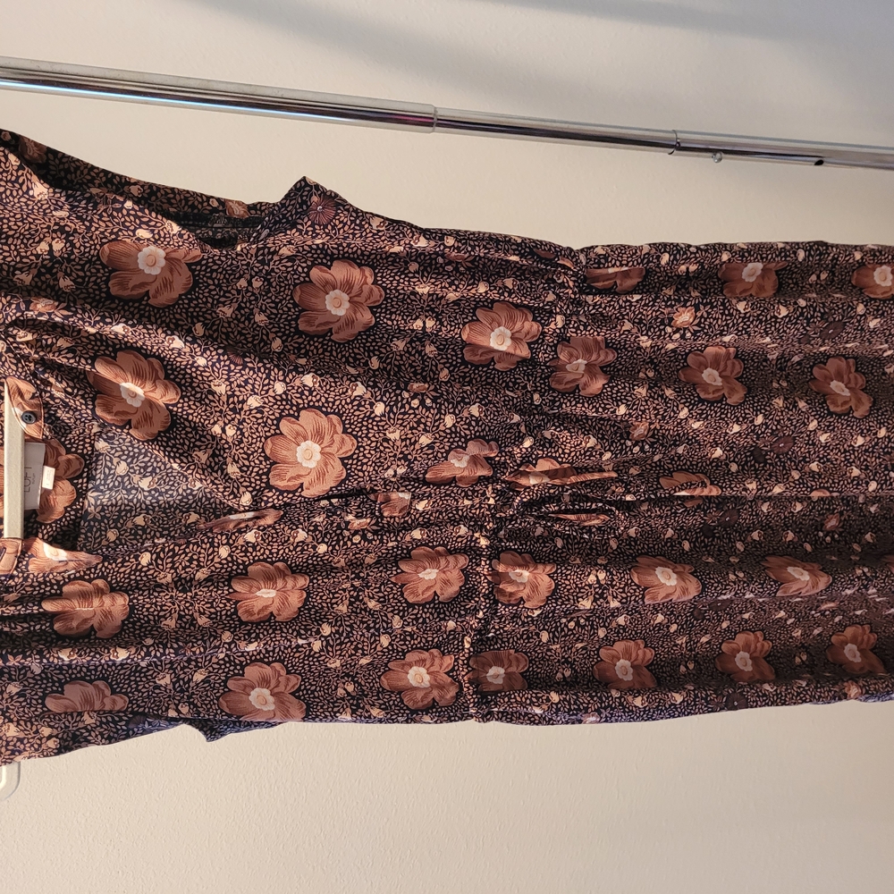 LOFT Asymmetrical Dress in Black and Brown Floral